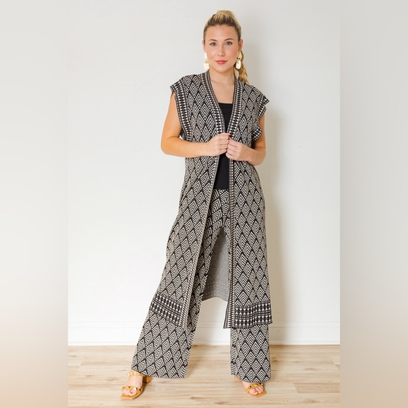 ‘See & Be Seen’ Lavish Jacquard Tapestried Long Open Cardigan/Sweater/Vest Set - Picture 13 of 13